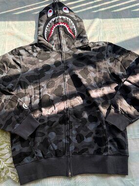 Bape Gray Camouflage Shark Hoodie With Zipper